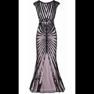 Gorgeous Pink Blush & Black sequin Floor Gown NEW